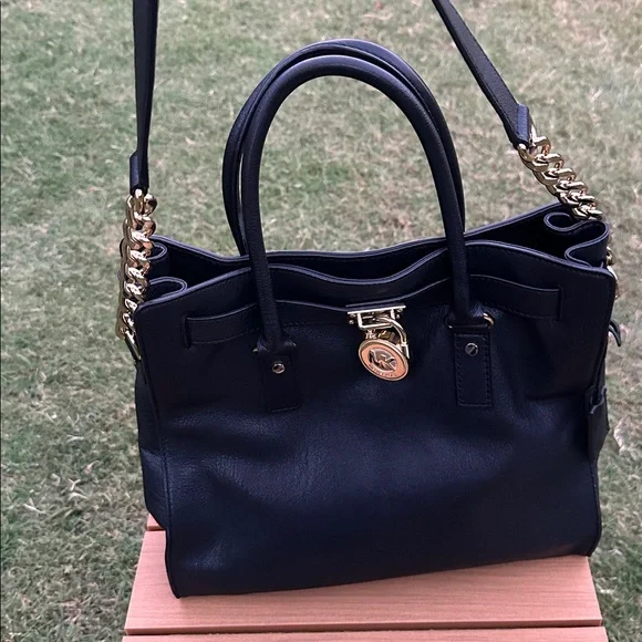 Michael Kors Hamilton Black Leather Satchel EUC - Picture 1 of 12